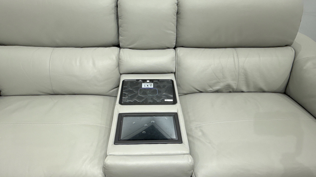 Sofology Elevate 2.5 Seater leather Sofa Power Recliner, Screen Console, Power Hdrst, Heated Seats, Lumbar + Speakers