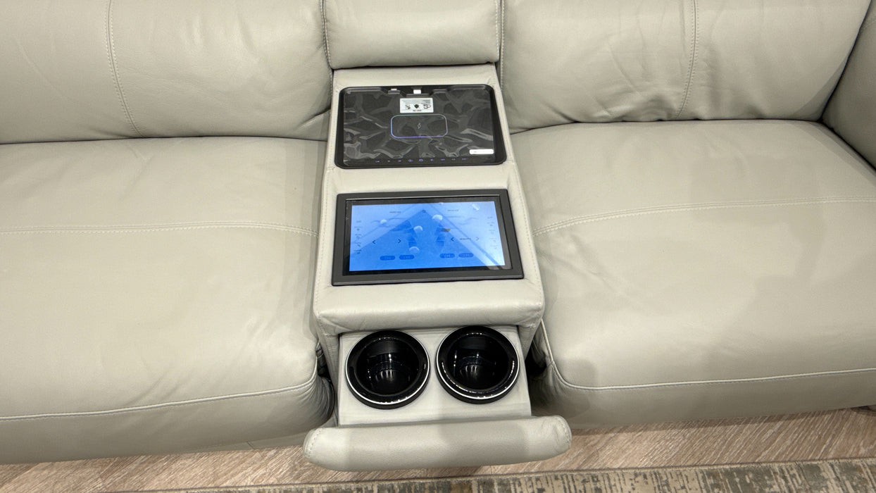 Sofology Elevate 2.5 Seater leather Sofa Power Recliner, Screen Console, Power Hdrst, Heated Seats, Lumbar + Speakers