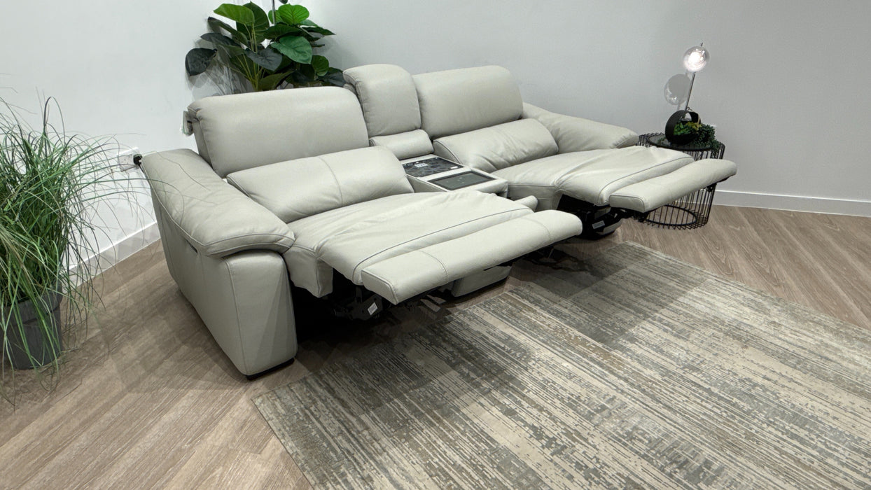 Sofology Elevate 2.5 Seater leather Sofa Power Recliner, Screen Console, Power Hdrst, Heated Seats, Lumbar + Speakers