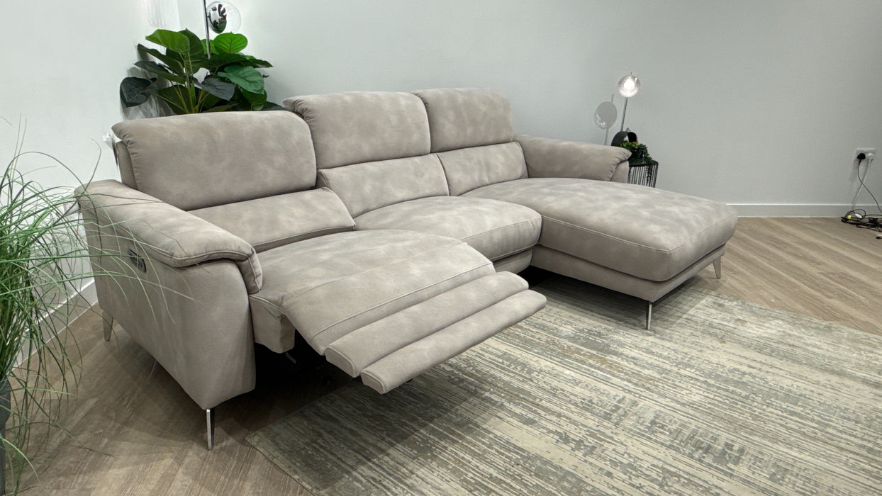 Sofology Illinois 3 Seater Chaise Fabric Power Recliner in Lifestyle Mottled Marble