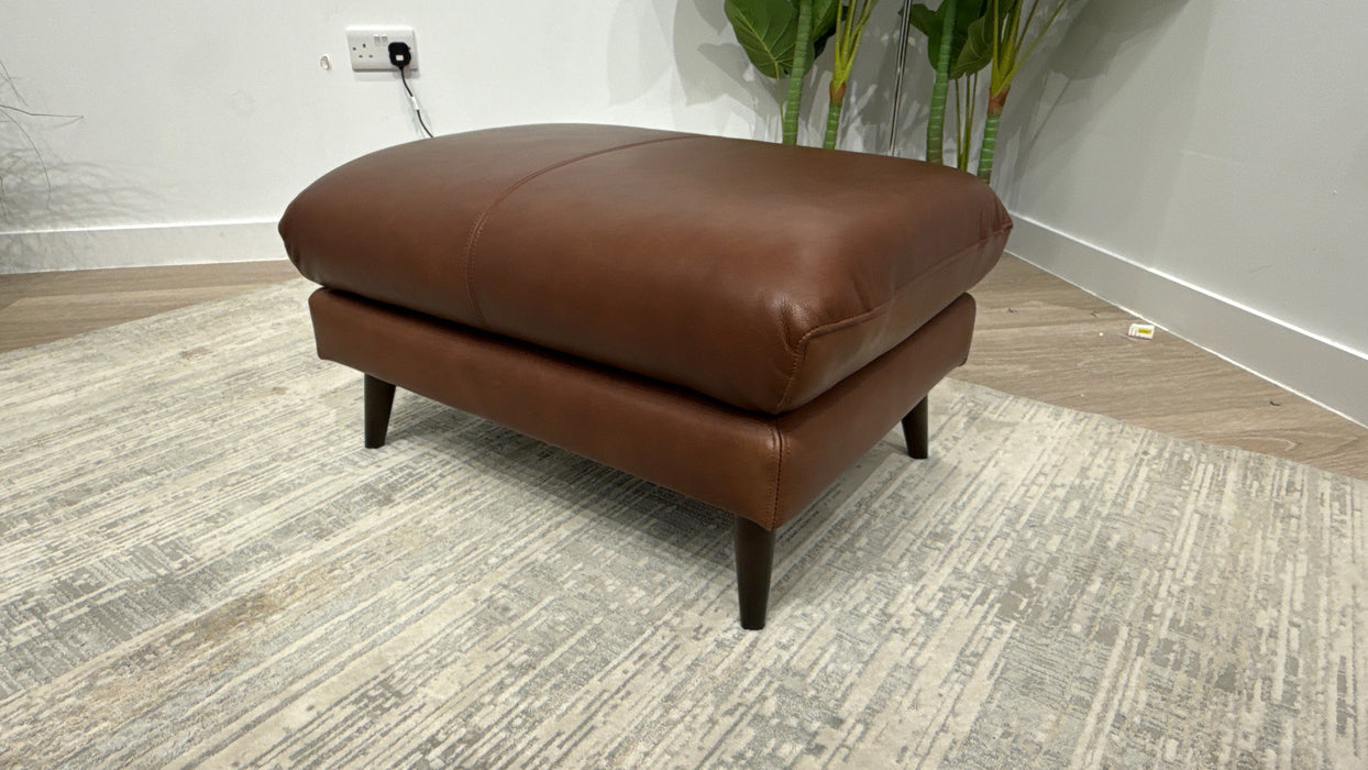 Sofology Adler Leather Designer Footstool in Relaxed Soft Brown