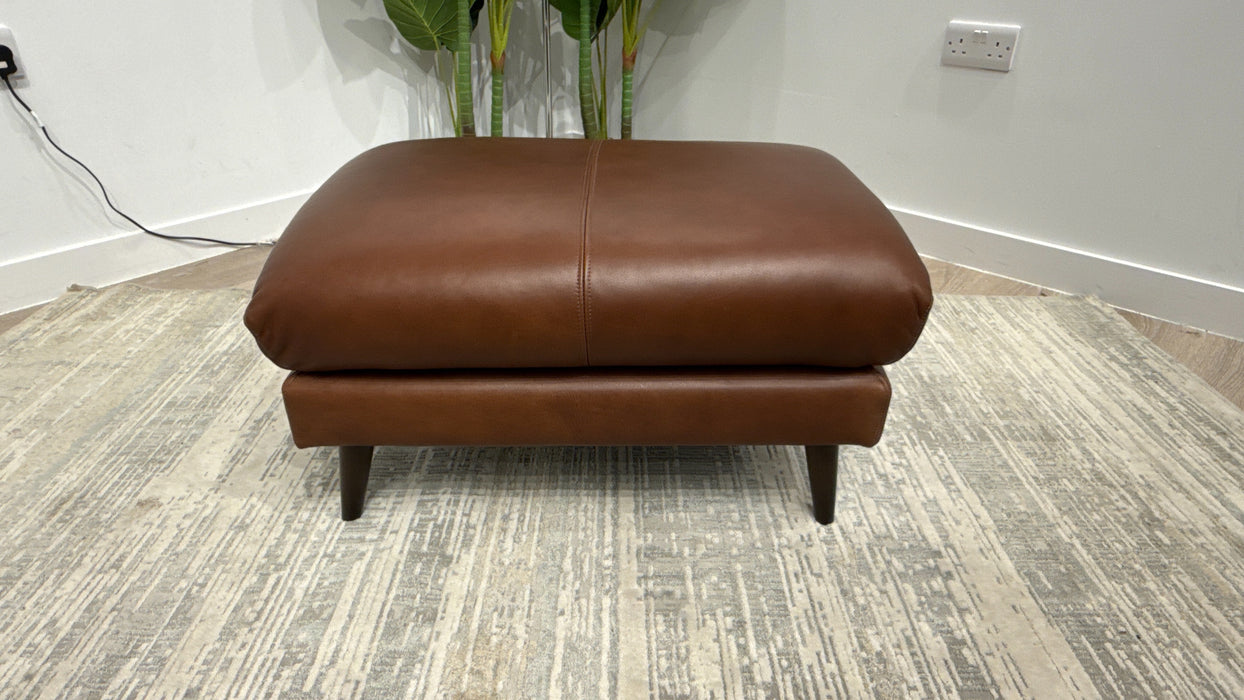 Sofology Adler Leather Designer Footstool in Relaxed Soft Brown