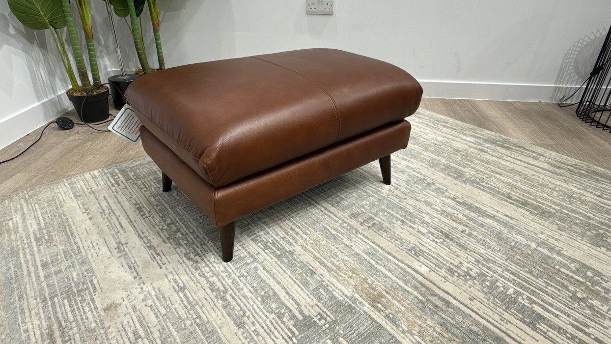 Sofology Adler Leather Designer Footstool in Relaxed Soft Brown