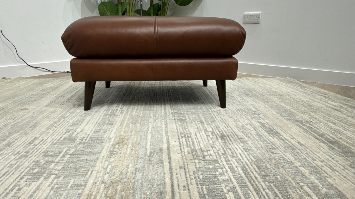 Sofology Adler Leather Designer Footstool in Relaxed Soft Brown