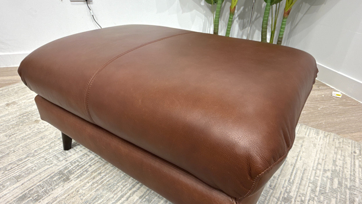 Sofology Adler Leather Designer Footstool in Relaxed Soft Brown