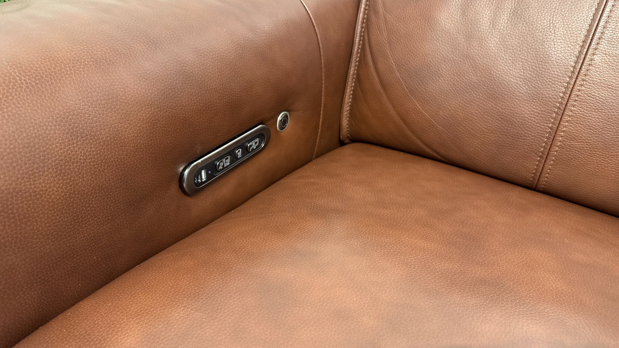 Sofology Premiere Leather 2 Seater Smart Console Power Recliner/Headrest Heated Seat in Trusty Embossed Chestnut