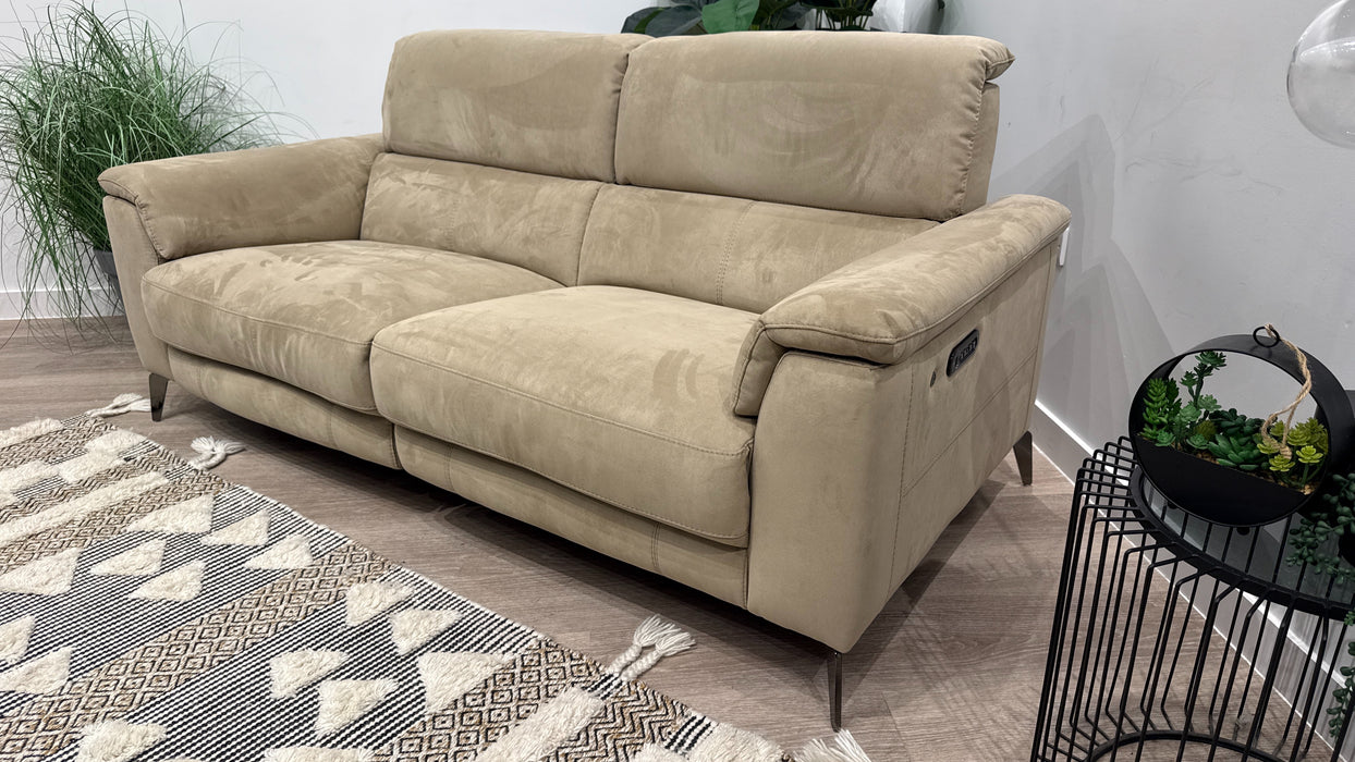 Sofology Illinois 3 Seater Fabric Sofa Power Recliner,Power Headrest & Heated Seats in Textured Taupe