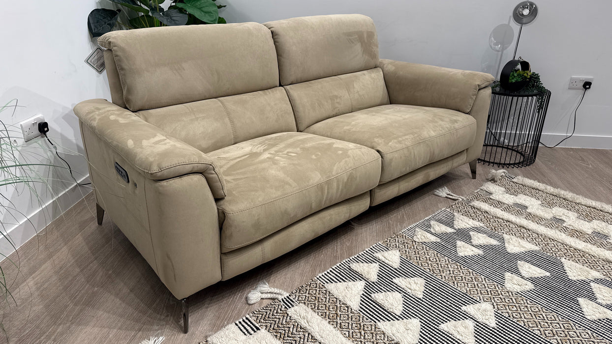 Sofology Illinois 3 Seater Fabric Sofa Power Recliner,Power Headrest & Heated Seats in Textured Taupe