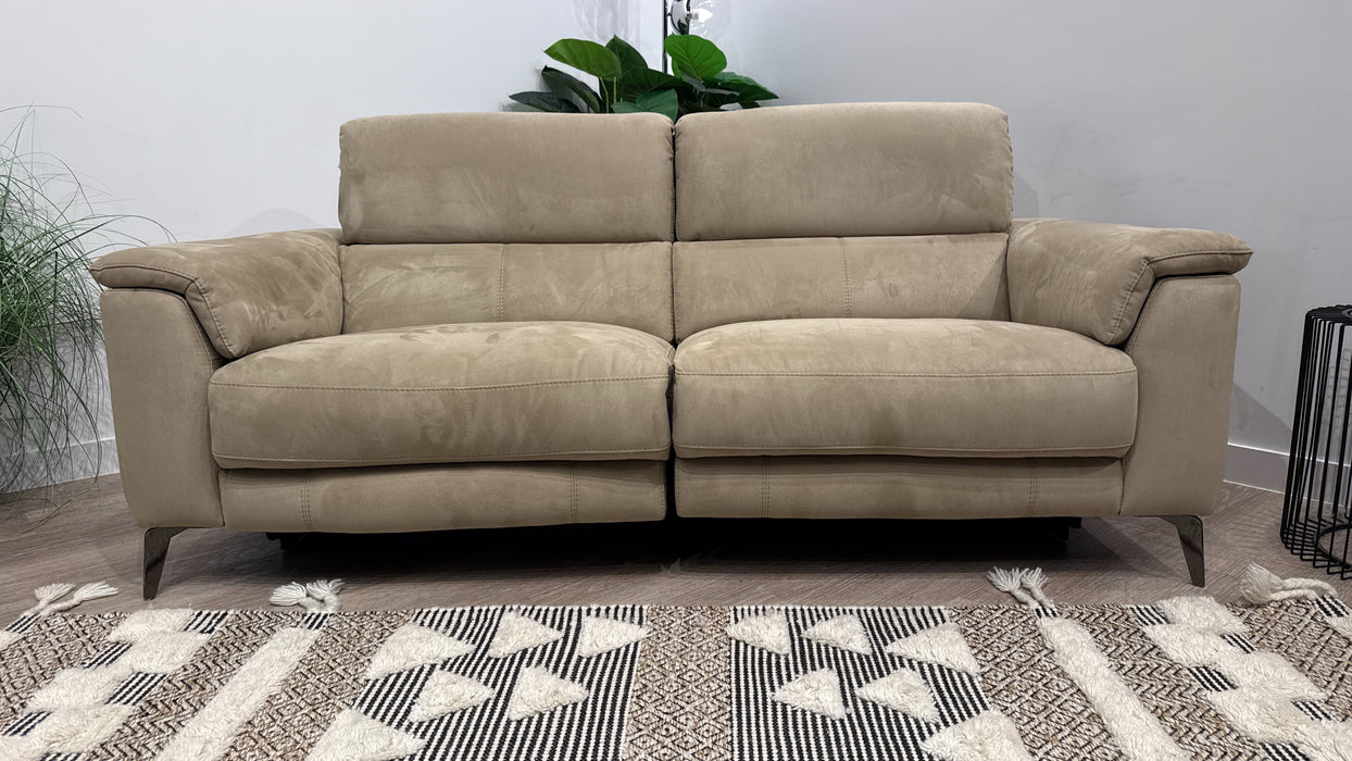Sofology Illinois 3 Seater Fabric Sofa Power Recliner,Power Headrest & Heated Seats in Textured Taupe