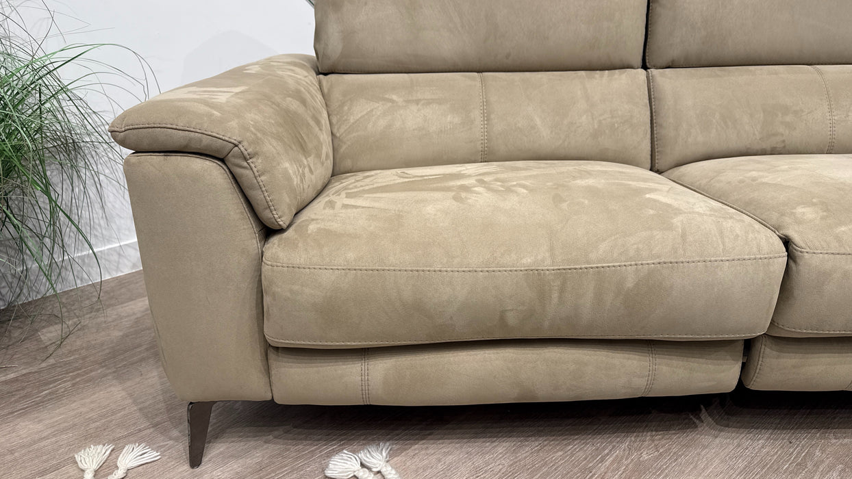 Sofology Illinois 3 Seater Fabric Sofa Power Recliner,Power Headrest & Heated Seats in Textured Taupe