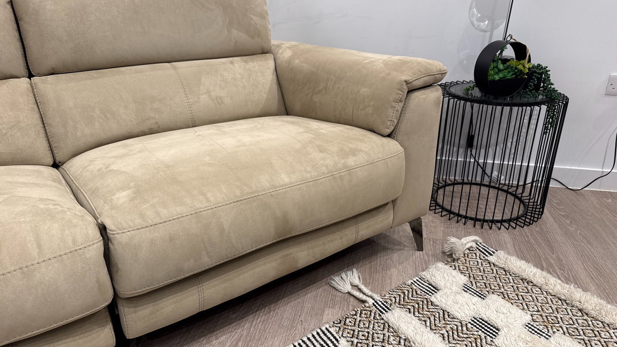 Sofology Illinois 3 Seater Fabric Sofa Power Recliner,Power Headrest & Heated Seats in Textured Taupe