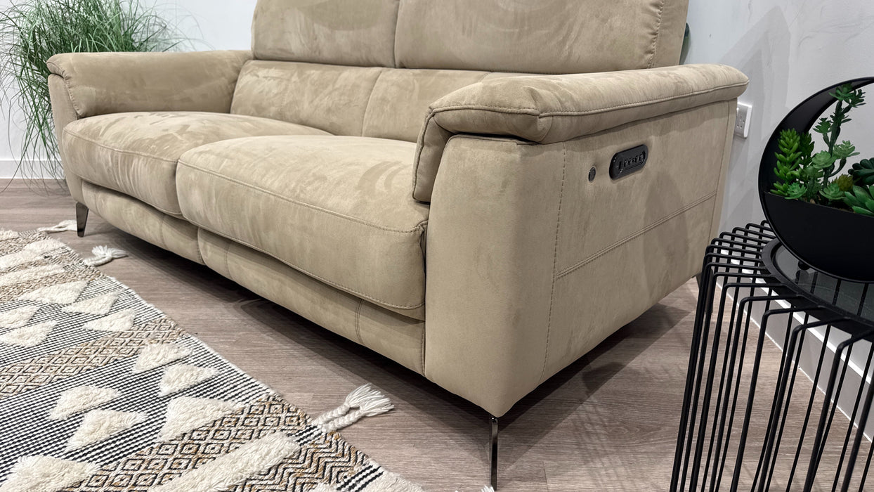 Sofology Illinois 3 Seater Fabric Sofa Power Recliner,Power Headrest & Heated Seats in Textured Taupe