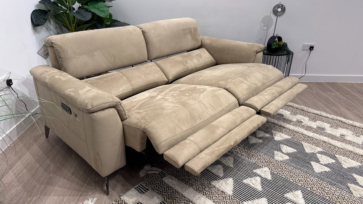 Sofology Illinois 3 Seater Fabric Sofa Power Recliner,Power Headrest & Heated Seats in Textured Taupe