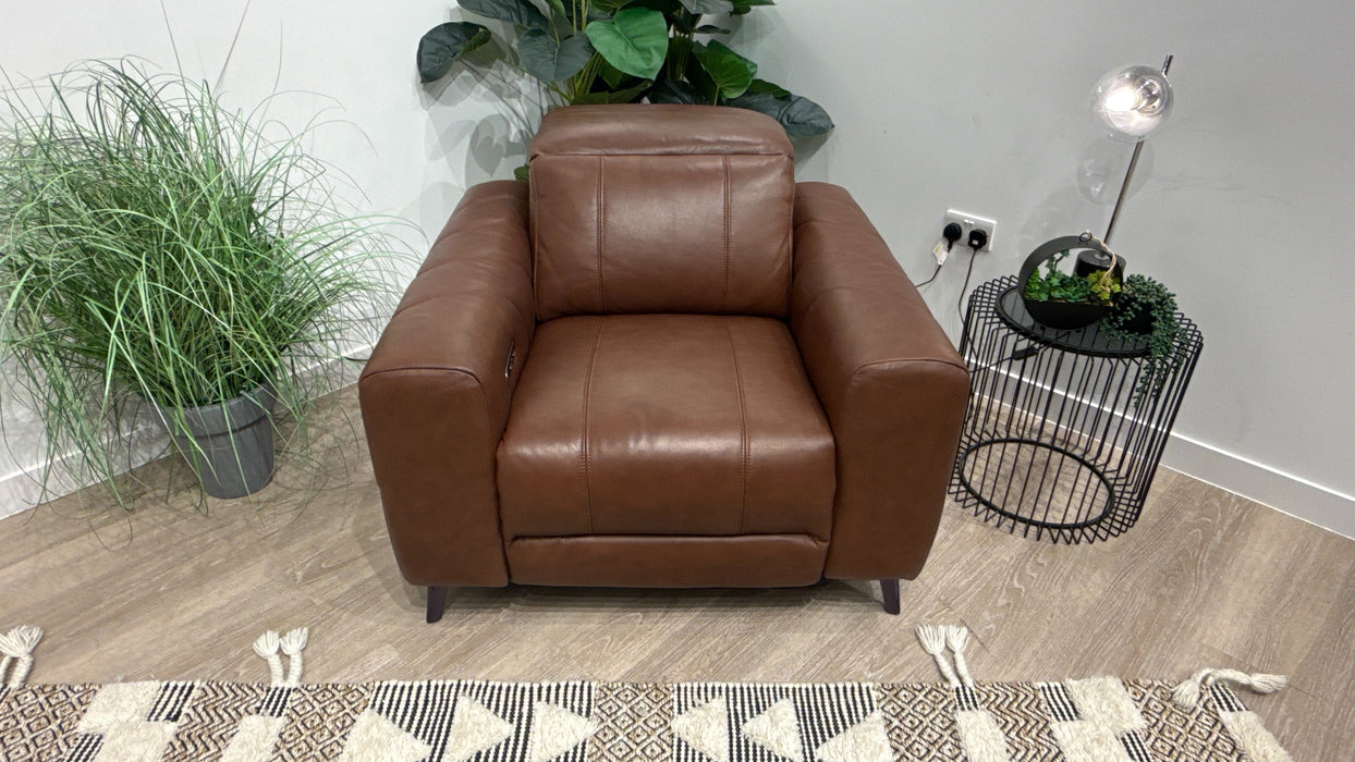 Sofology Allure Leather Power Recliner Chair + Power Headrest in Trusty Embossed Chestnut