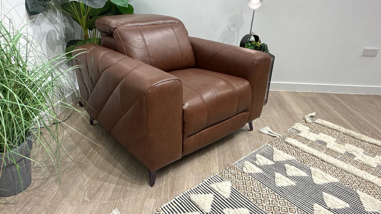Sofology Allure Leather Power Recliner Chair + Power Headrest in Trusty Embossed Chestnut