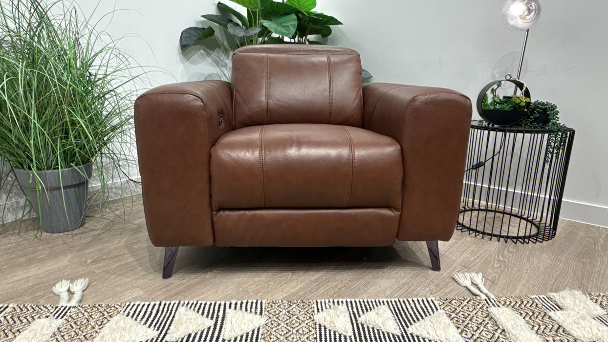 Sofology Allure Leather Power Recliner Chair + Power Headrest in Trusty Embossed Chestnut
