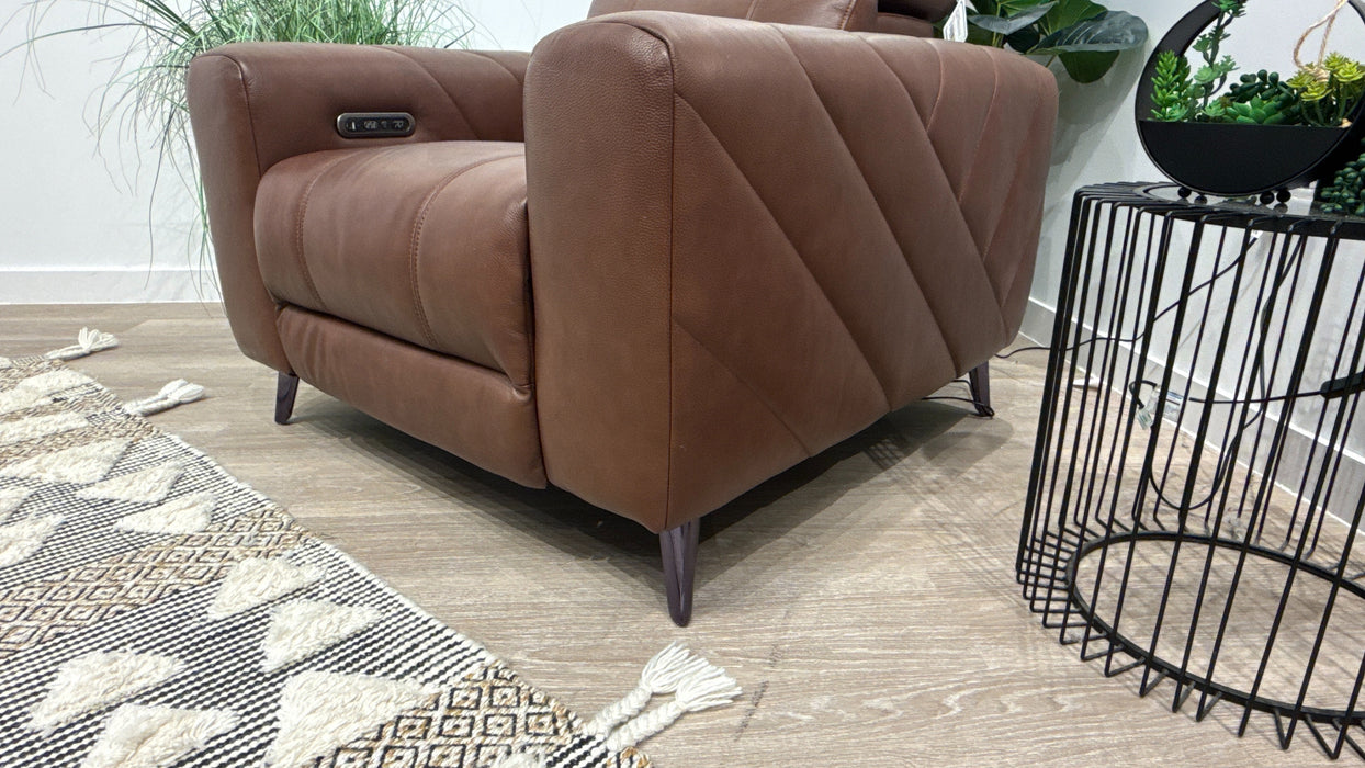 Sofology Allure Leather Power Recliner Chair + Power Headrest in Trusty Embossed Chestnut