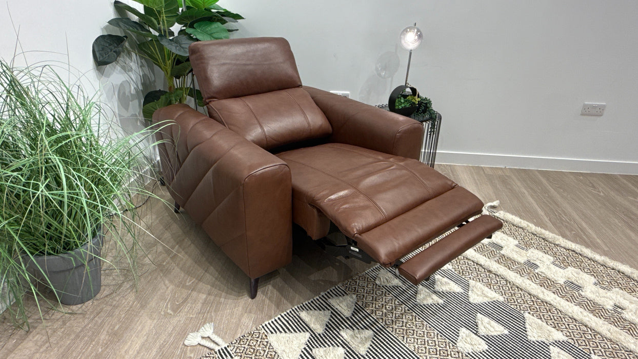 Sofology Allure Leather Power Recliner Chair + Power Headrest in Trusty Embossed Chestnut