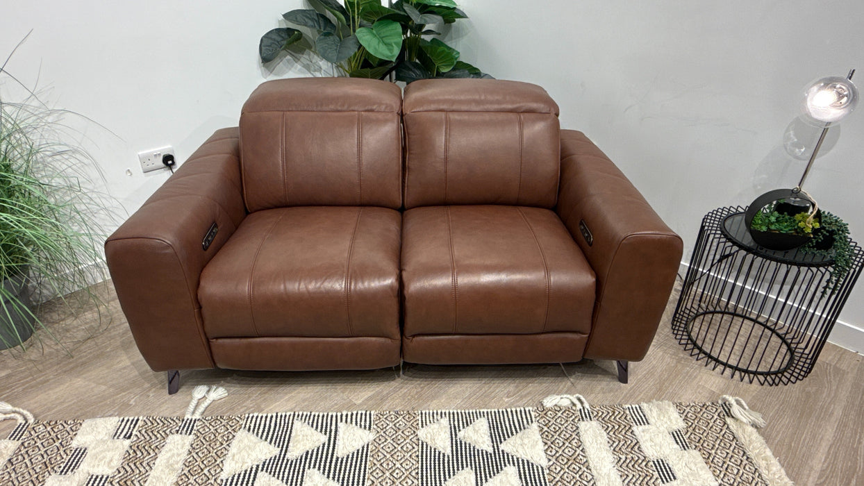 Sofology Allure 2 Seater Leather Sofa Power Recliner + Power Headrest in Trusty Embossed Chestnut