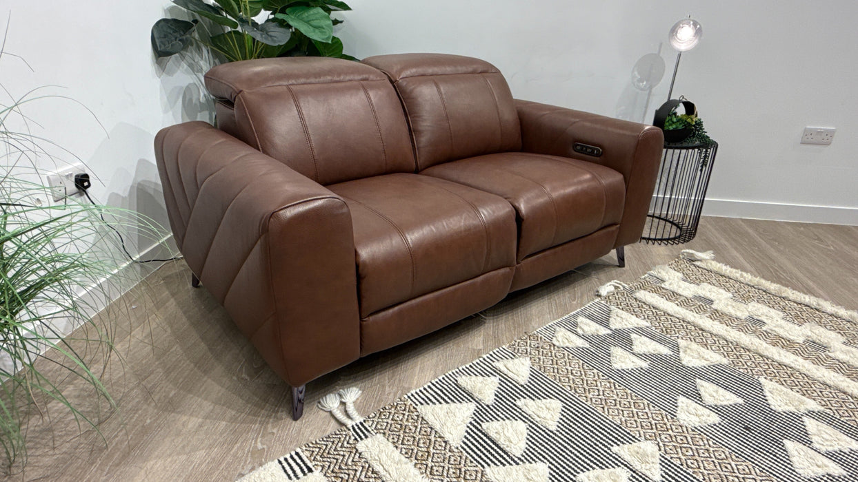 Sofology Allure 2 Seater Leather Sofa Power Recliner + Power Headrest in Trusty Embossed Chestnut