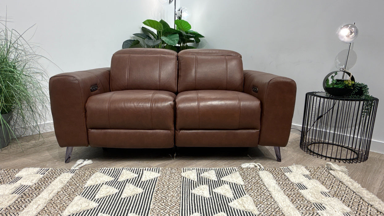 Sofology Allure 2 Seater Leather Sofa Power Recliner + Power Headrest in Trusty Embossed Chestnut