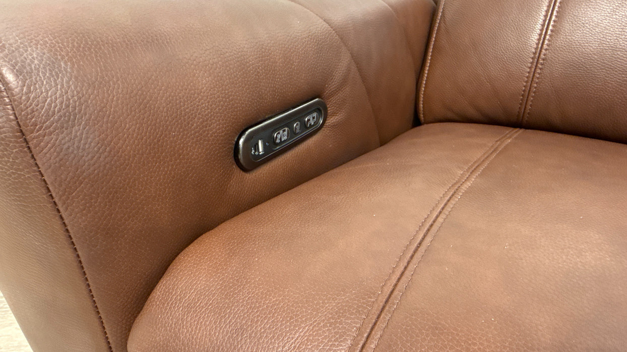 Sofology Allure 2 Seater Leather Sofa Power Recliner + Power Headrest in Trusty Embossed Chestnut