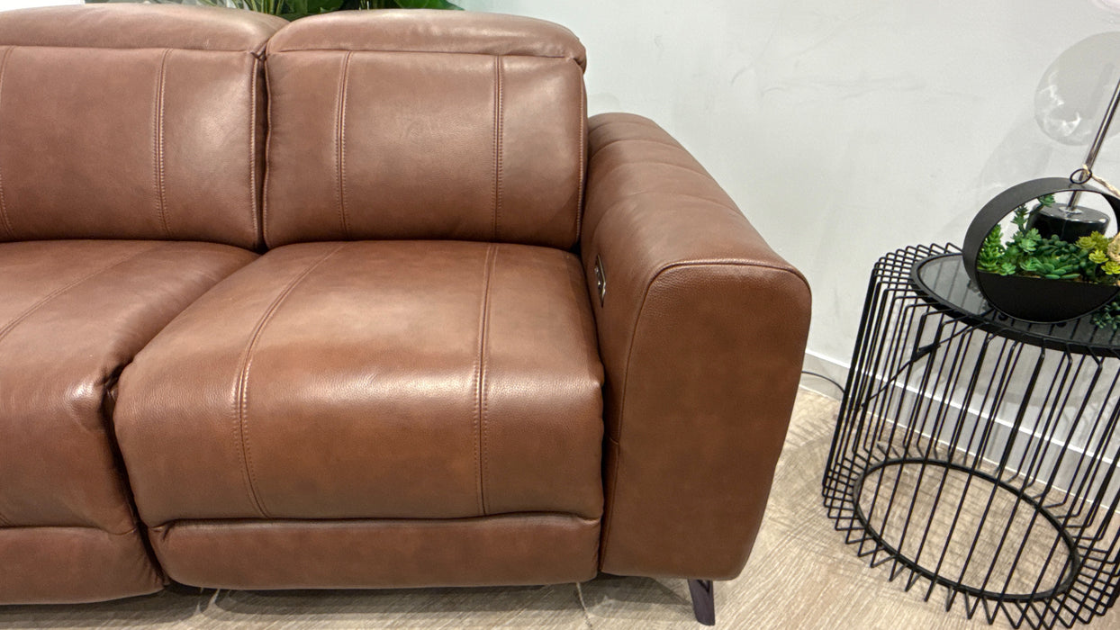 Sofology Allure 2 Seater Leather Sofa Power Recliner + Power Headrest in Trusty Embossed Chestnut