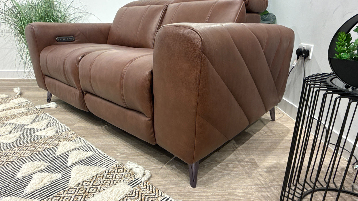 Sofology Allure 2 Seater Leather Sofa Power Recliner + Power Headrest in Trusty Embossed Chestnut
