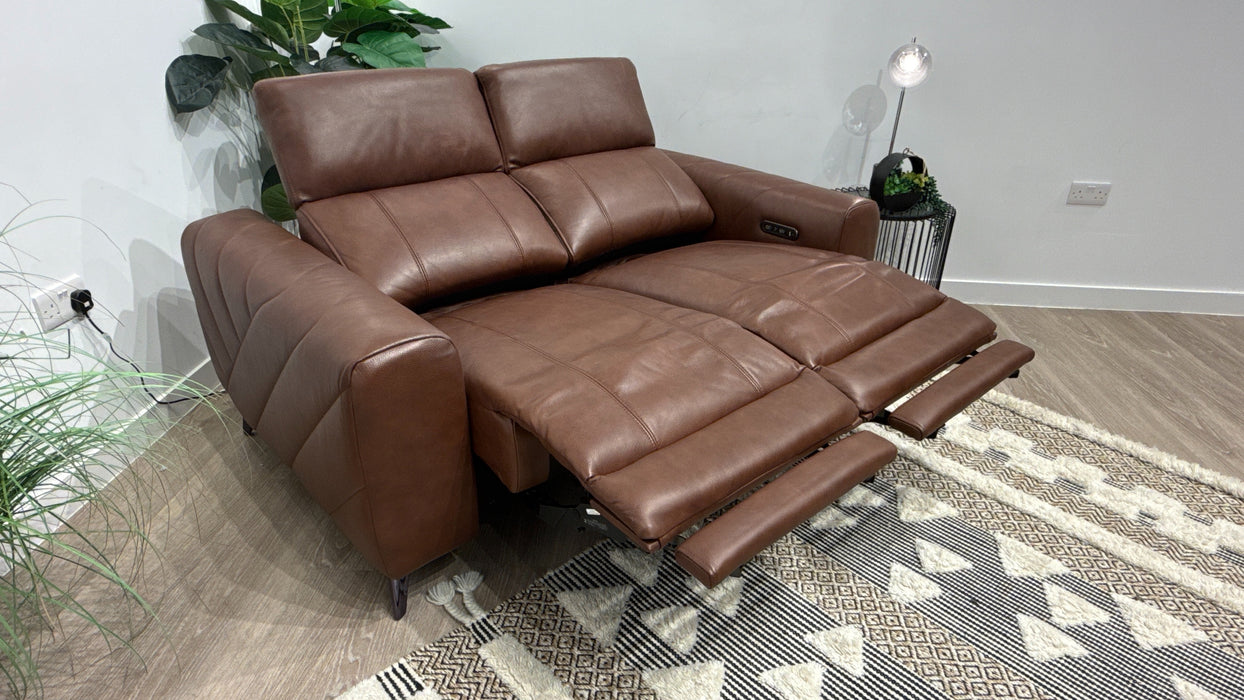 Sofology Allure 2 Seater Leather Sofa Power Recliner + Power Headrest in Trusty Embossed Chestnut