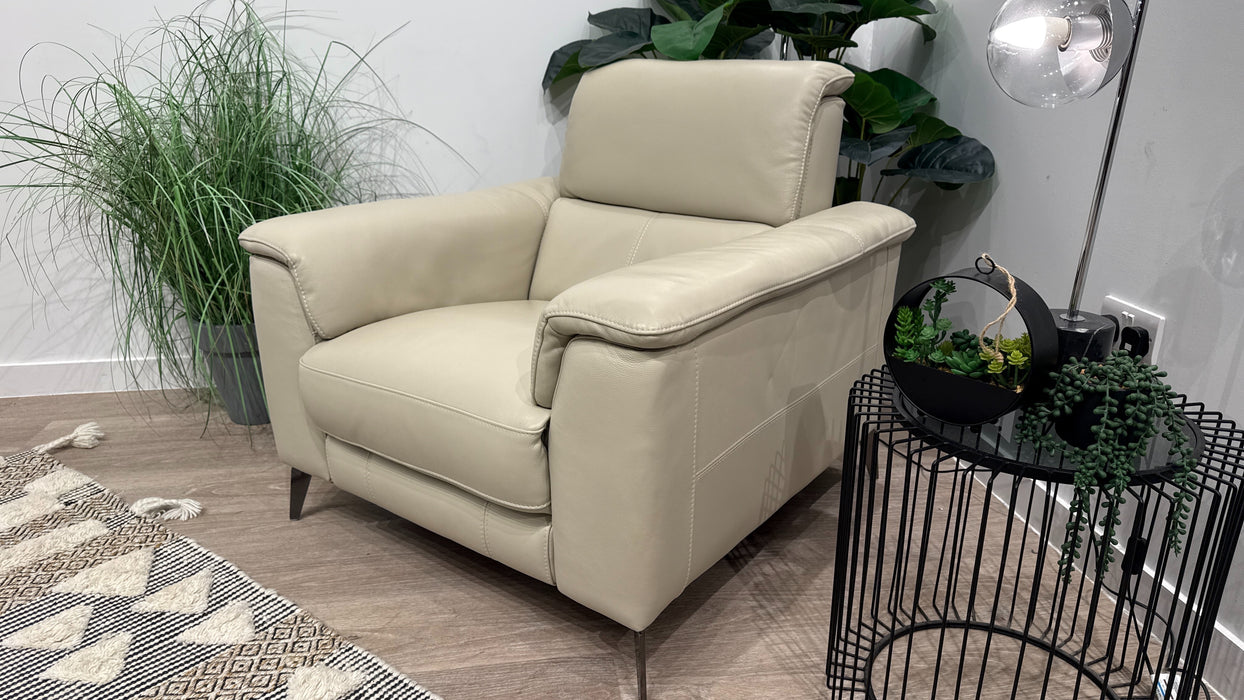 Sofology Illinois Leather Power Recliner + Power Headrest in Trusty Soft Sheen Silver