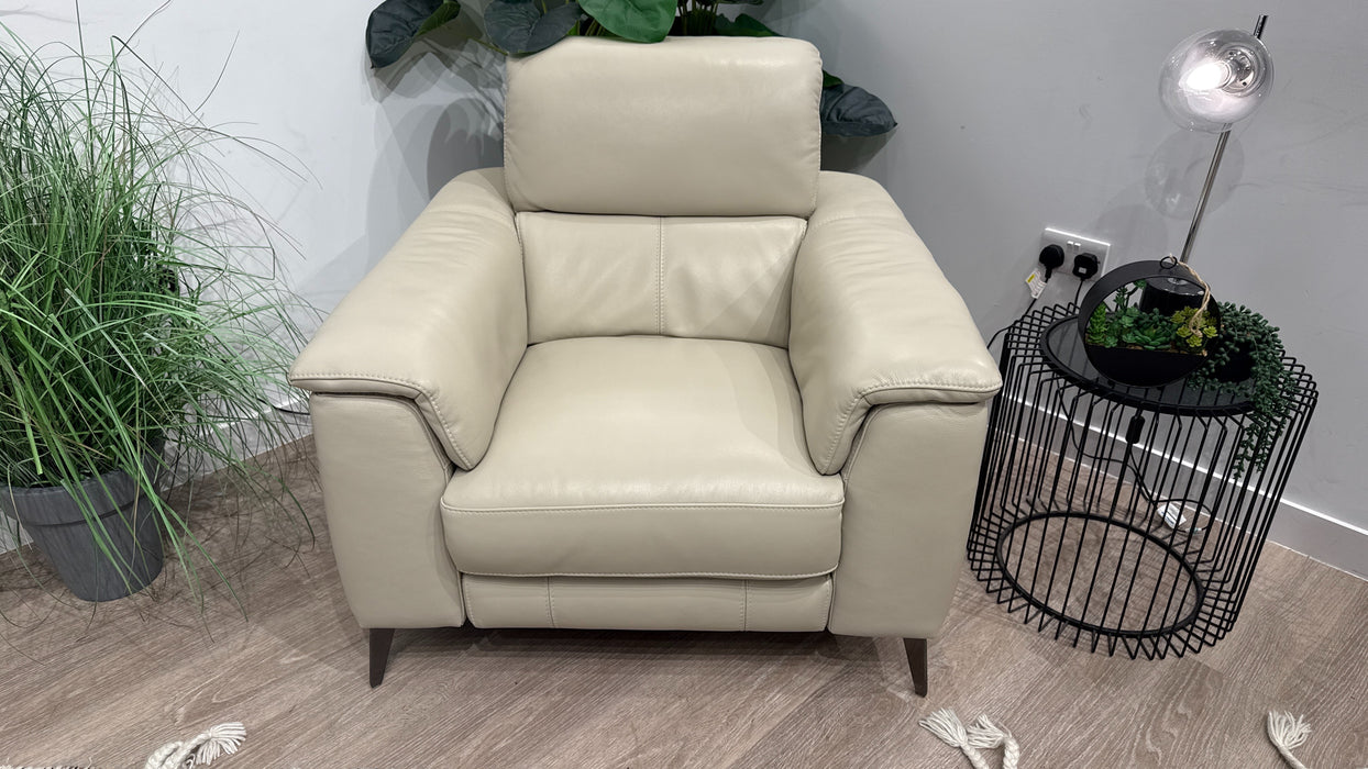 Sofology Illinois Leather Power Recliner + Power Headrest in Trusty Soft Sheen Silver