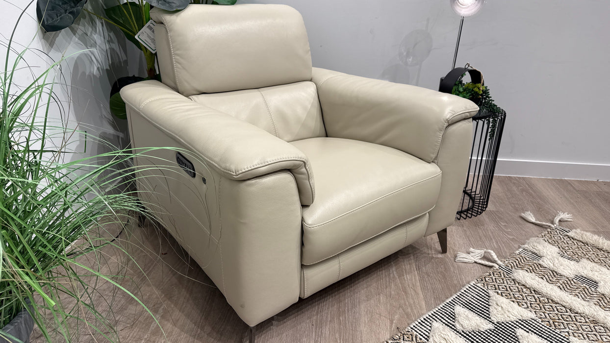 Sofology Illinois Leather Power Recliner + Power Headrest in Trusty Soft Sheen Silver