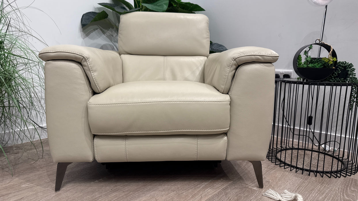 Sofology Illinois Leather Power Recliner + Power Headrest in Trusty Soft Sheen Silver