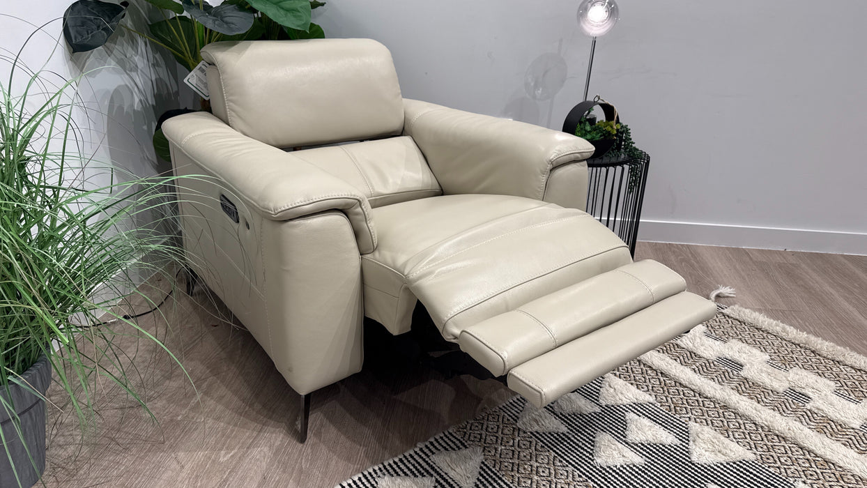 Sofology Illinois Leather Power Recliner + Power Headrest in Trusty Soft Sheen Silver