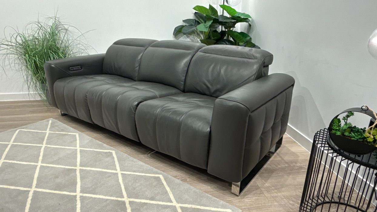 Sofology Marvella 3 Seater Leather Sofa Power Recliner + Power Headrest in Trusty Sheen Charcoal
