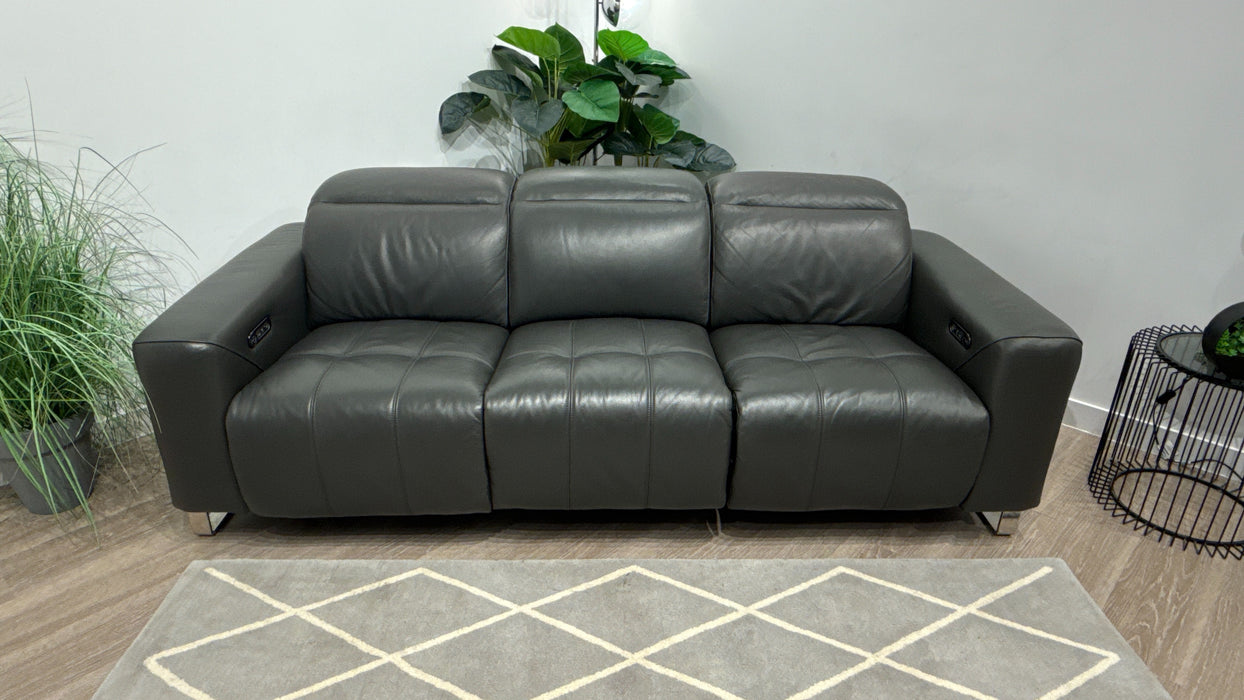 Sofology Marvella 3 Seater Leather Sofa Power Recliner + Power Headrest in Trusty Sheen Charcoal