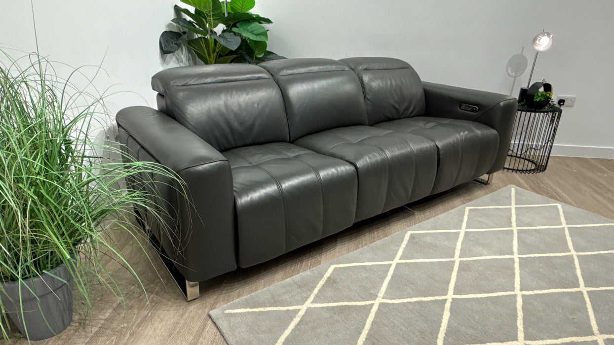 Sofology Marvella 3 Seater Leather Sofa Power Recliner + Power Headrest in Trusty Sheen Charcoal