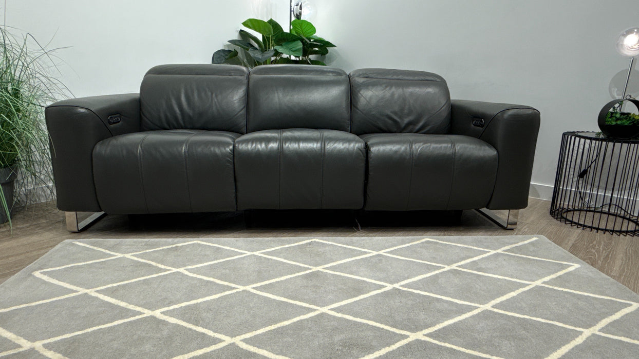 Sofology Marvella 3 Seater Leather Sofa Power Recliner + Power Headrest in Trusty Sheen Charcoal