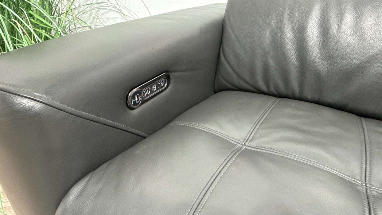 Sofology Marvella 3 Seater Leather Sofa Power Recliner + Power Headrest in Trusty Sheen Charcoal