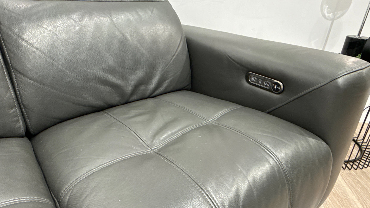 Sofology Marvella 3 Seater Leather Sofa Power Recliner + Power Headrest in Trusty Sheen Charcoal
