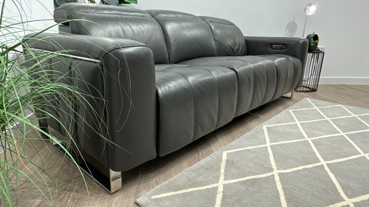 Sofology Marvella 3 Seater Leather Sofa Power Recliner + Power Headrest in Trusty Sheen Charcoal