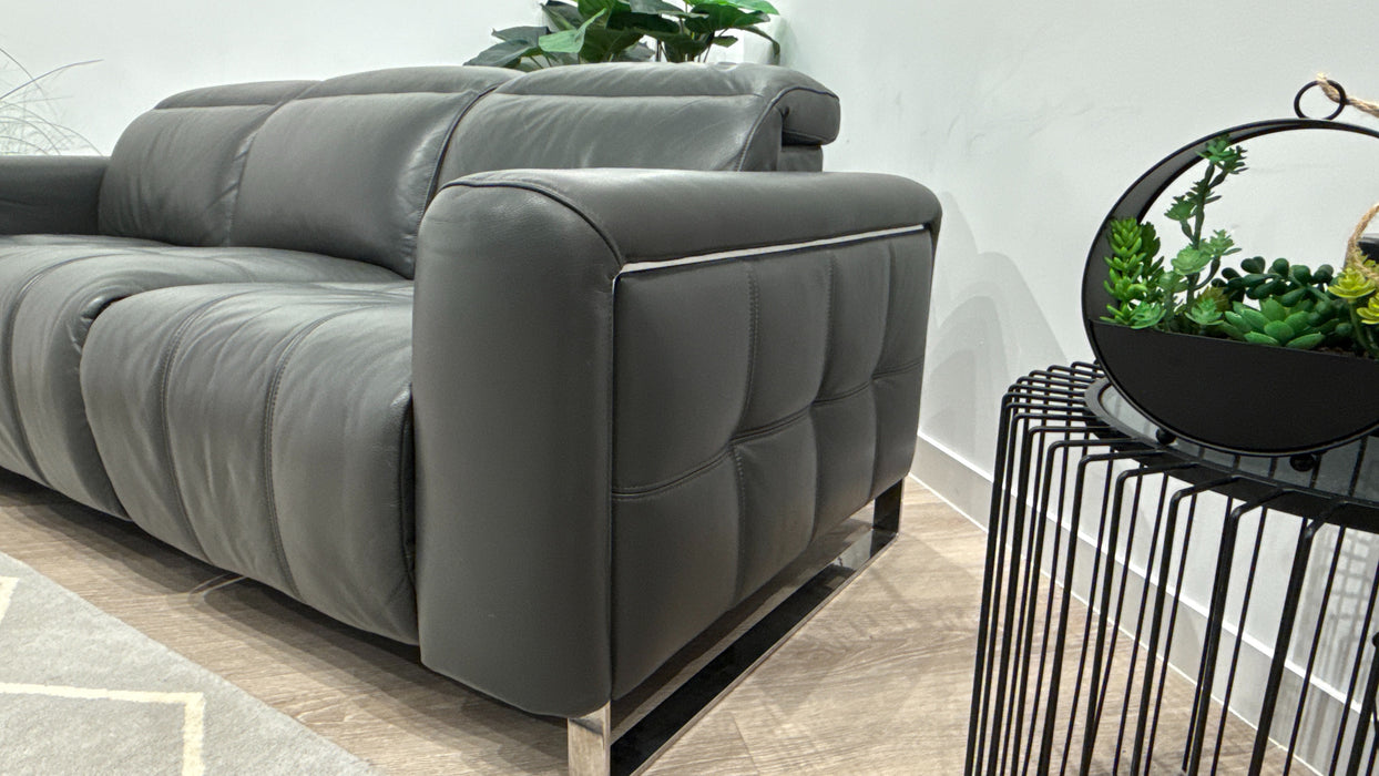 Sofology Marvella 3 Seater Leather Sofa Power Recliner + Power Headrest in Trusty Sheen Charcoal