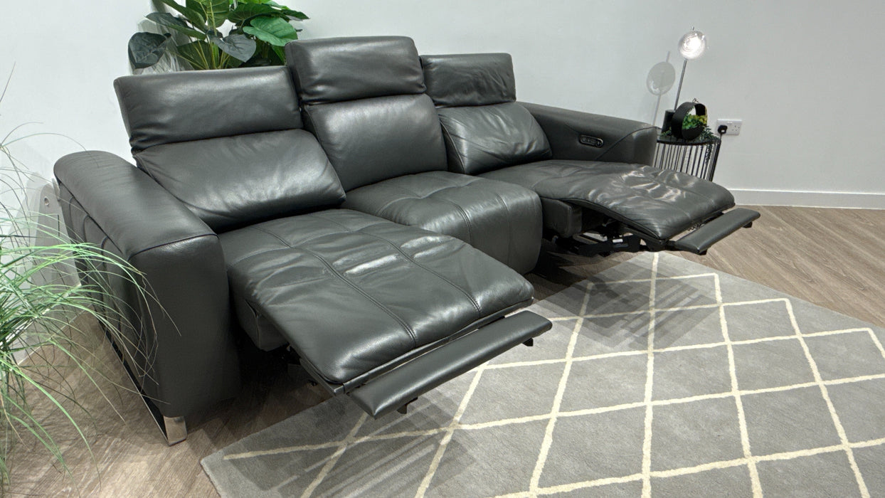 Sofology Marvella 3 Seater Leather Sofa Power Recliner + Power Headrest in Trusty Sheen Charcoal