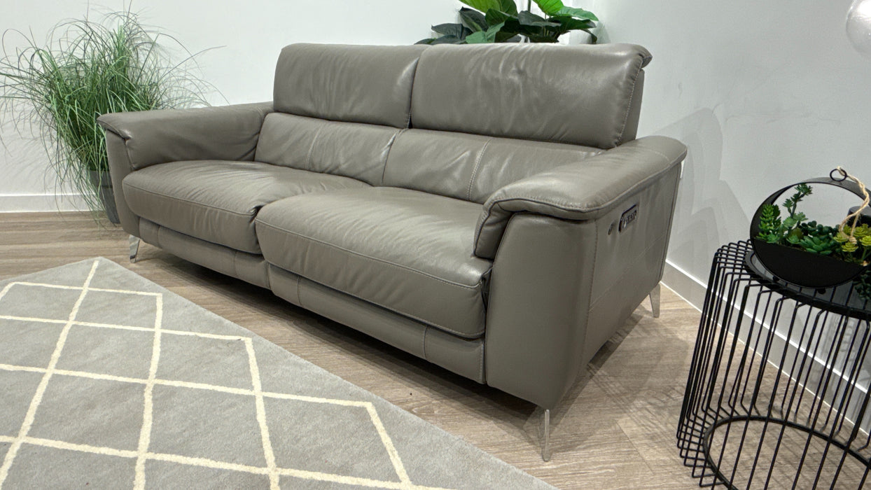 Sofology Illinois 3 Seater Leather Sofa Power Recliner, Power Headrest in Trusty Soft Sheen Fossil Grey