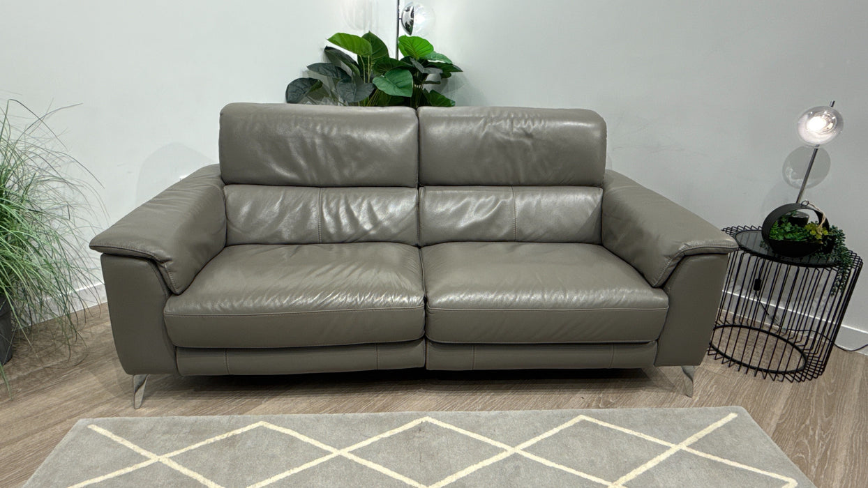 Sofology Illinois 3 Seater Leather Sofa Power Recliner, Power Headrest in Trusty Soft Sheen Fossil Grey