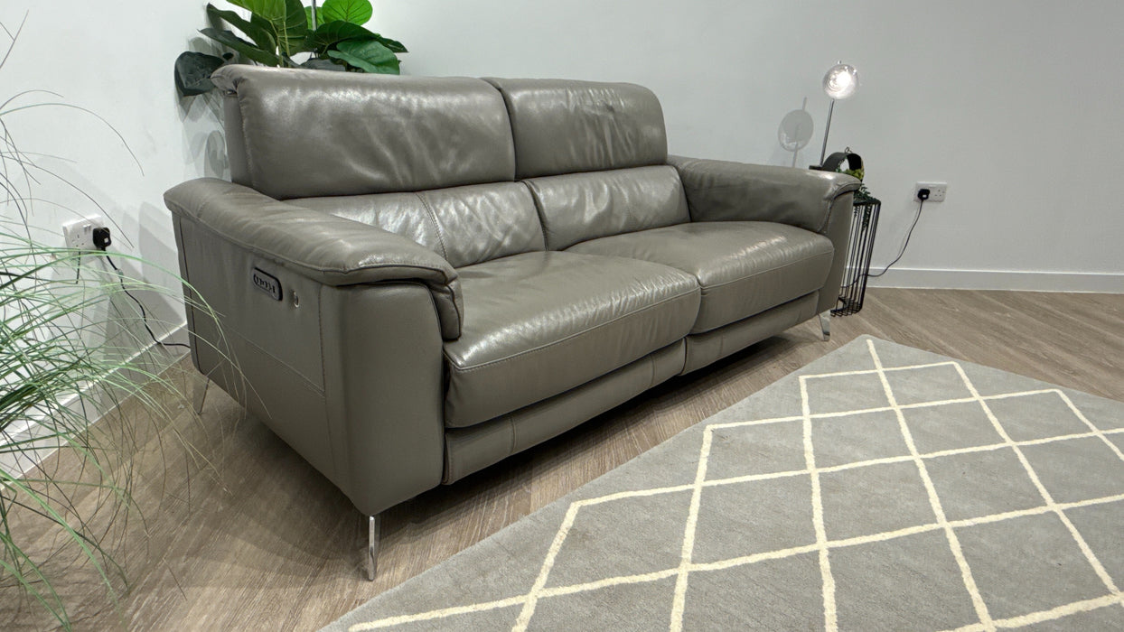 Sofology Illinois 3 Seater Leather Sofa Power Recliner, Power Headrest in Trusty Soft Sheen Fossil Grey