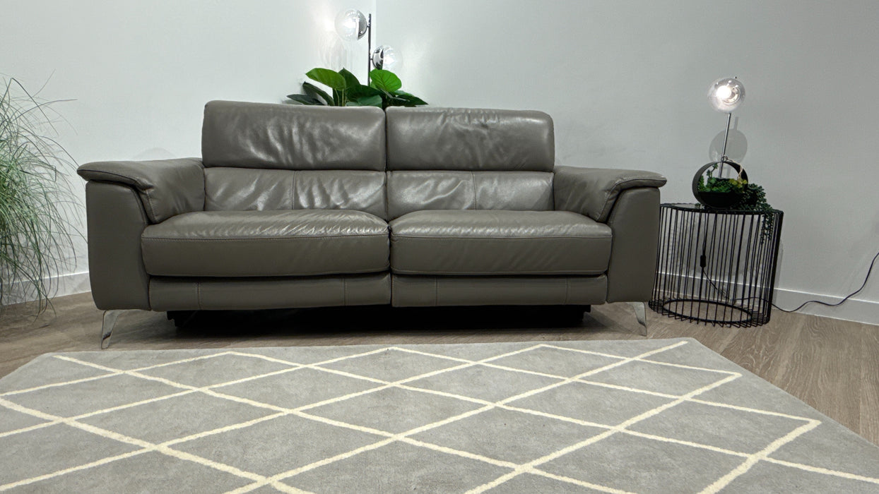 Sofology Illinois 3 Seater Leather Sofa Power Recliner, Power Headrest in Trusty Soft Sheen Fossil Grey