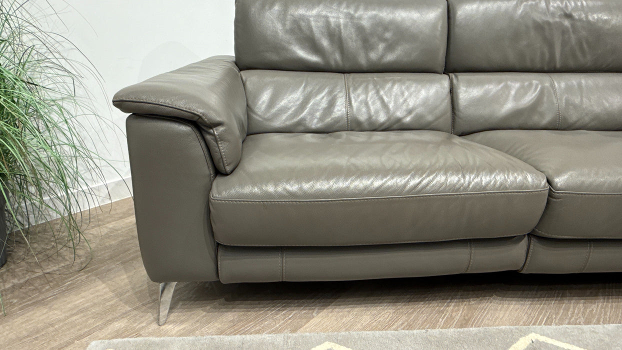 Sofology Illinois 3 Seater Leather Sofa Power Recliner, Power Headrest in Trusty Soft Sheen Fossil Grey