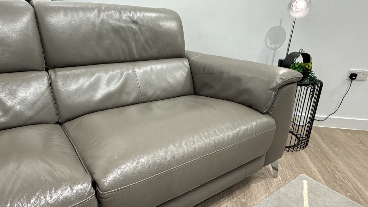 Sofology Illinois 3 Seater Leather Sofa Power Recliner, Power Headrest in Trusty Soft Sheen Fossil Grey