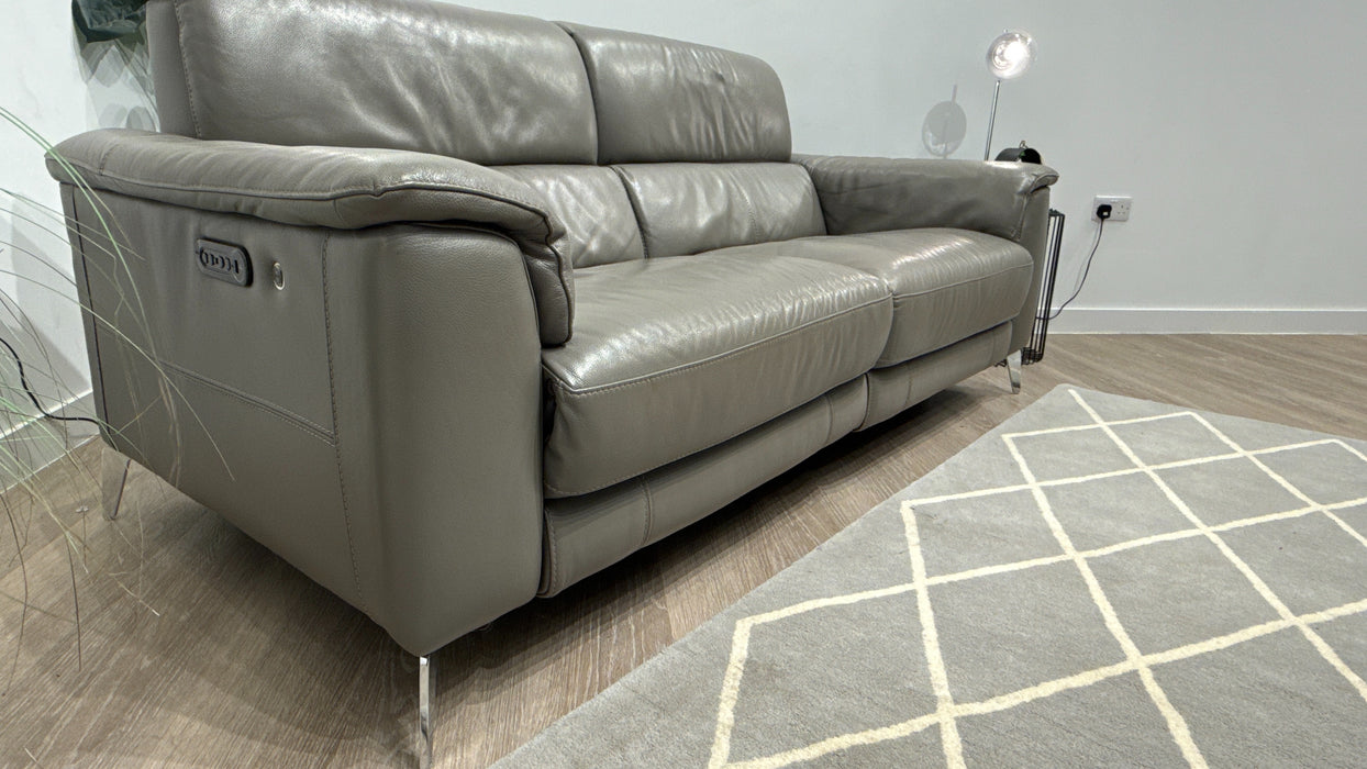 Sofology Illinois 3 Seater Leather Sofa Power Recliner, Power Headrest in Trusty Soft Sheen Fossil Grey